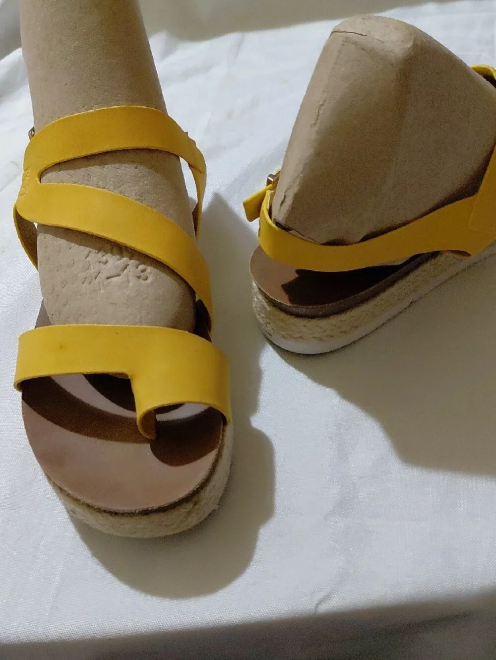Ladies Yellow Strappy Espadrille Platform Sandals
